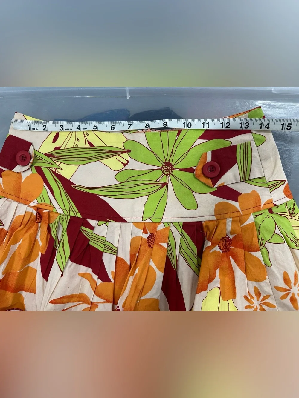 Aziz High-Waist Floral Tiered Pleated Mini Skirt in Orange, Green & Cream